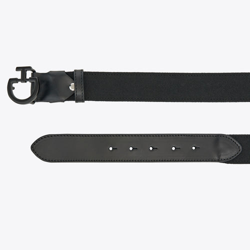Leather and Elastic Belt W/Embroidered Logo