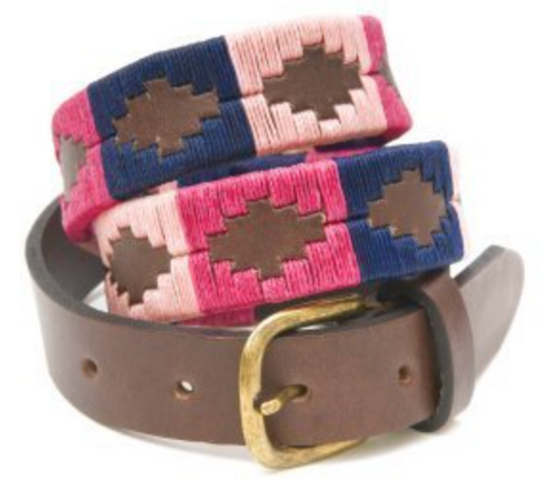 Skinny Argentine Polo Belt - Berry, Navy & Pink