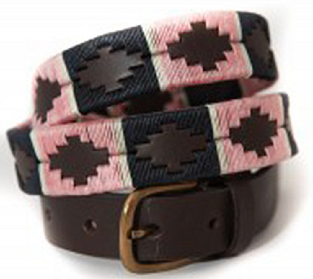 Skinny Argentine Polo Belt - Pink, Navy & White Stripe